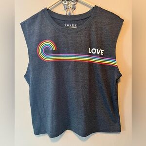Awake XL dark gray to black sleeveless Love rainbow cropped t shirt.